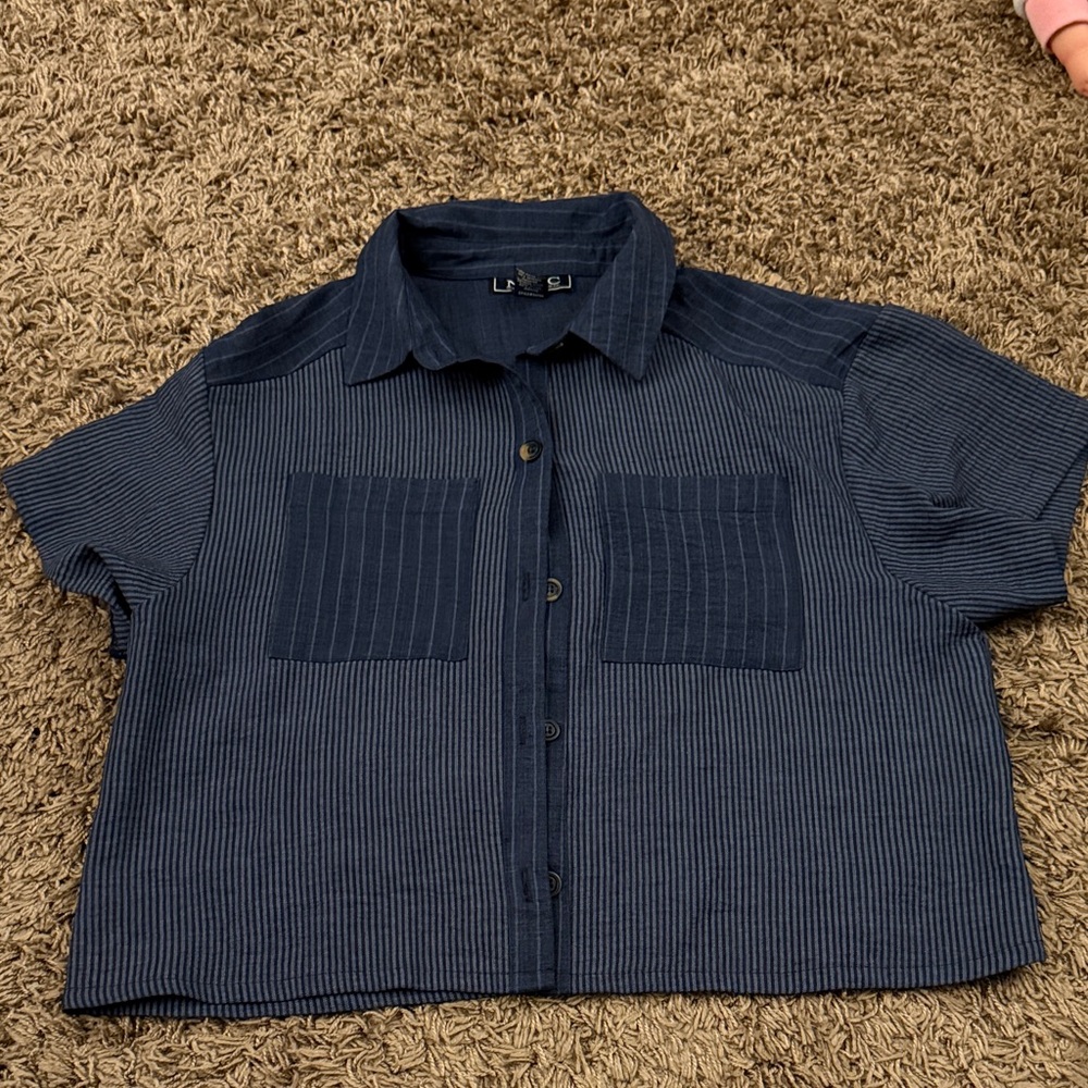 Women's Navy Blue Button-Up Top